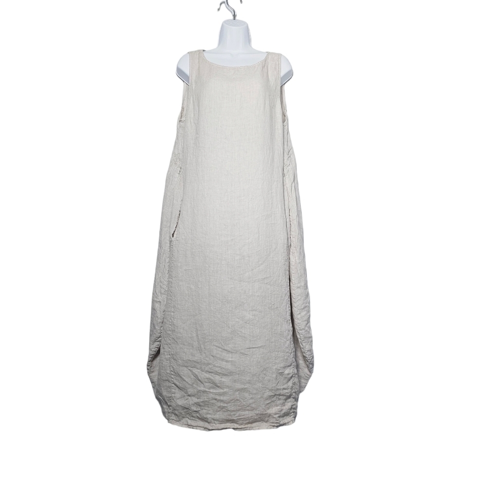 Sleeveless Midi Linen Dress in Natural Beige